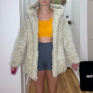 Faux fur jacket with hood